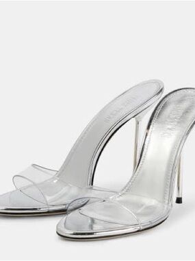 Paris Texas Silver Clear PVC Stiletto Slides